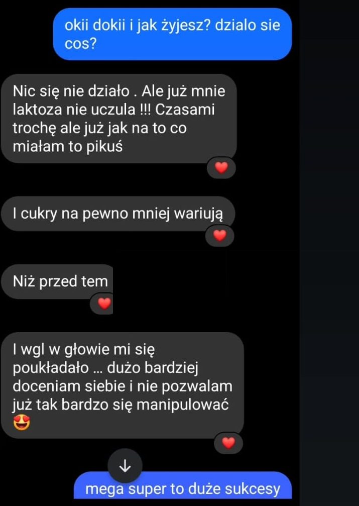 Wiadomość po sesji hipnozy: „w głowie mi się poukładało, dużo bardziej doceniam siebie i nie pozwalam już tak bardzo się manipulować”.